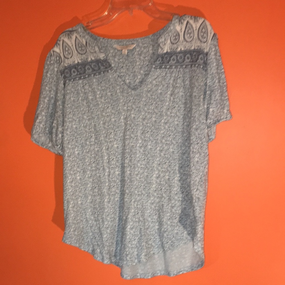 Lucky Brand Blue Paisley Floral Women's Short Sleeve Spring Top Size Small 2/4/6 - Picture 13 of 16